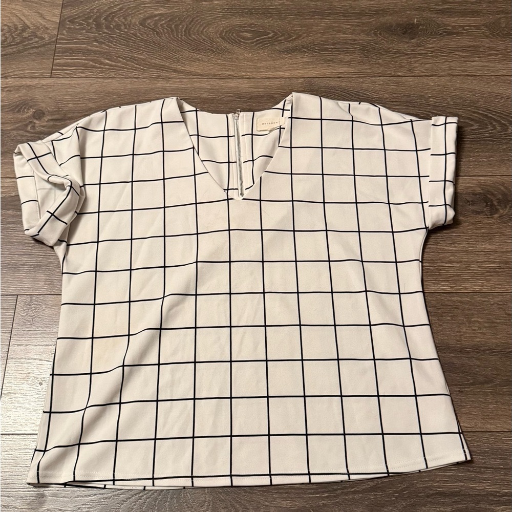 MELLODAY White Grid Blouse